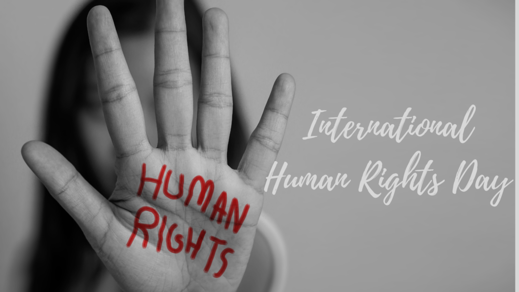 An image of a hand with the words international human rights day.