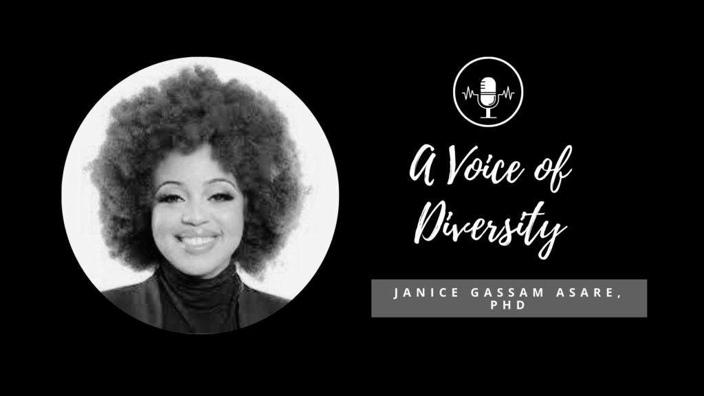 A voice of diversity Renowned DEI expert Dr. Janice Gassam Asare with afro hair.