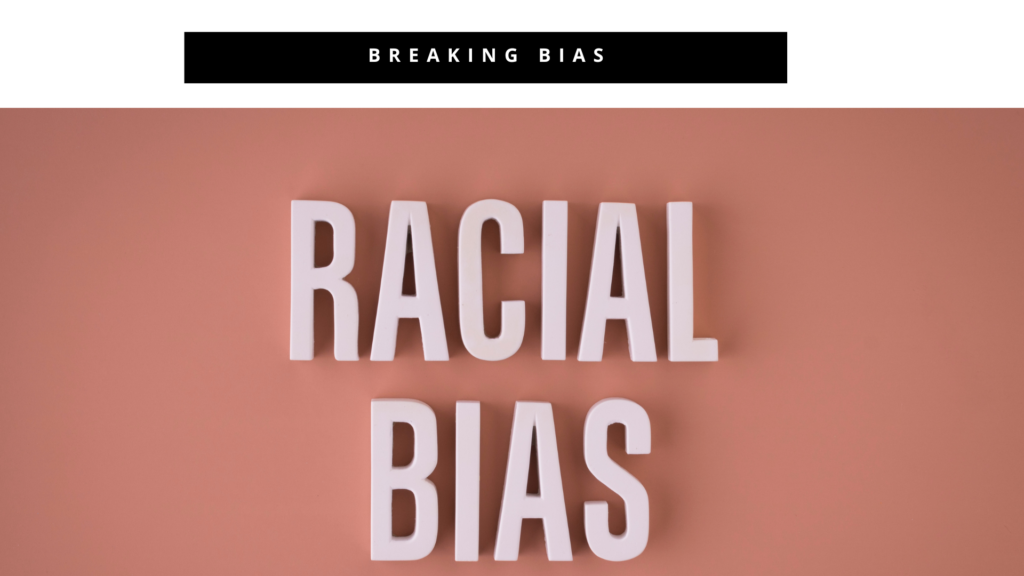 A pink background with the words racial bias.