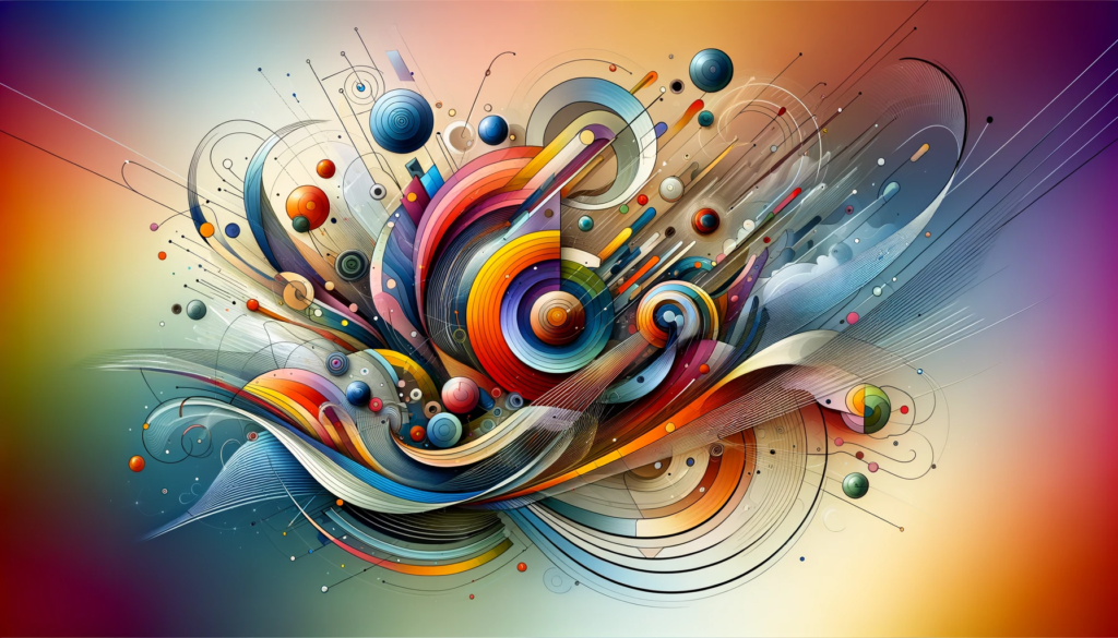 A colorful abstract design with swirls and circles.