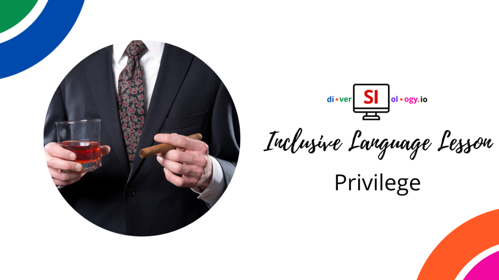 A man in a suit holding a cigar with the words exclusive language lesson privilege.