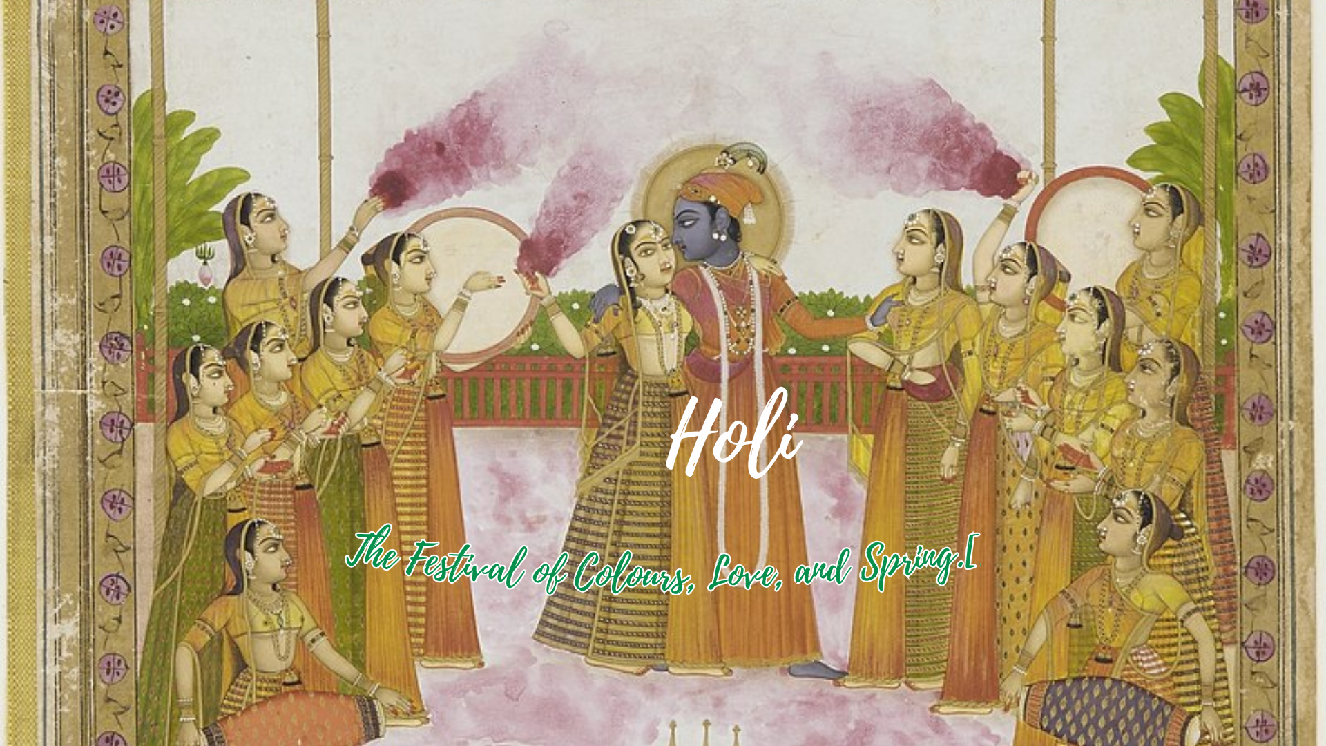 Traditional indian painting depicting the celebration of holi - the festival of colors, love, and spring.