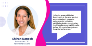 Corporate professional headshot of shiran danoch, founder and ceo of informed decisions, alongside a quote about the importance of measuring diversity, equity, and inclusion (dei) results and metrics.
