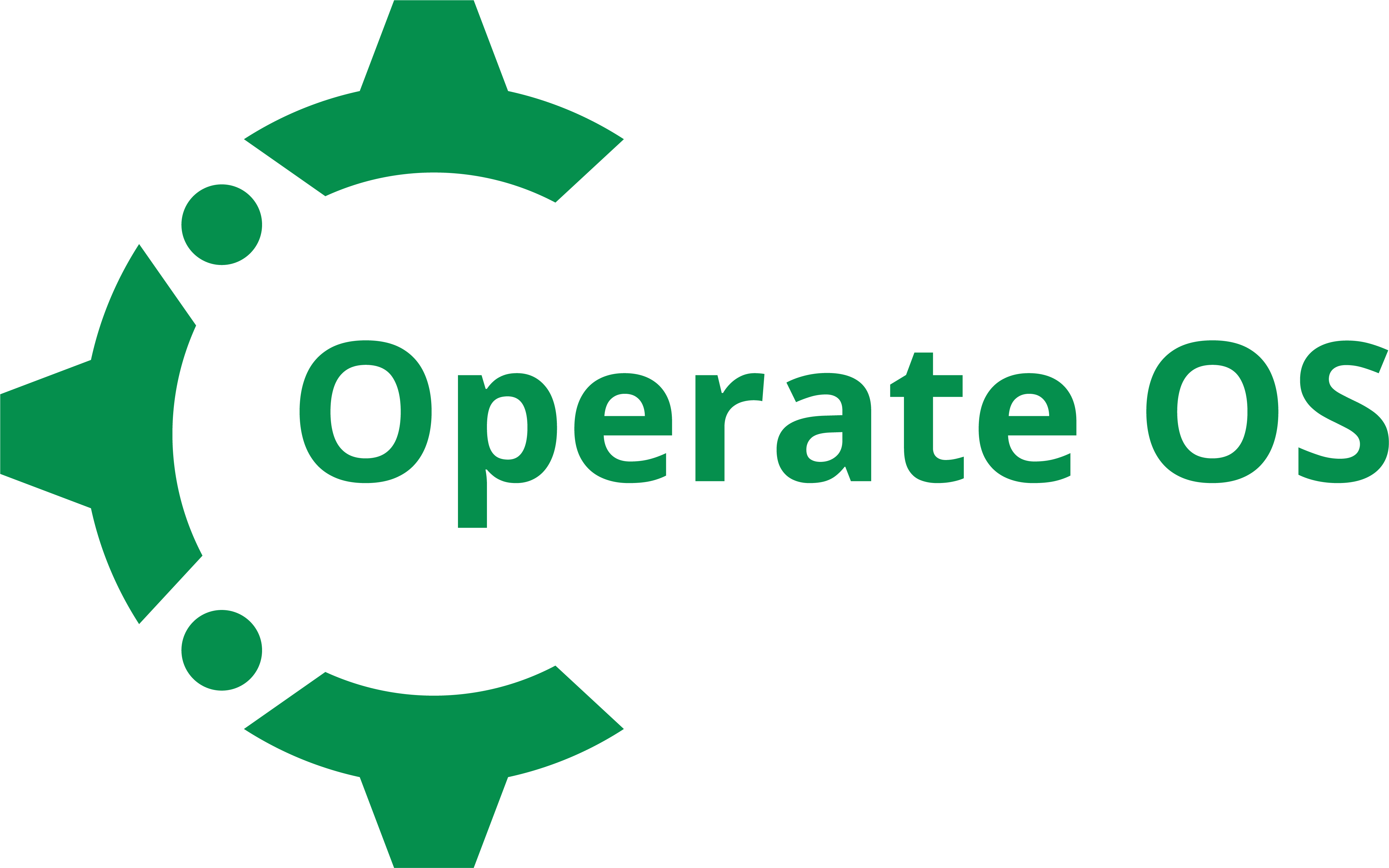 Logo displaying the text "Operate OS" in green, accompanied by a circular gear-like graphic with three arrowheads pointing outward.