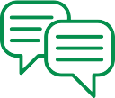 Green speech bubble icon with three horizontal lines inside, resembling text.