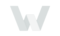 A grey and white 3D stylized letter "W" on a black circular background.